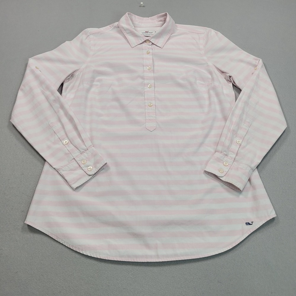 Vineyard Vines Womens Pink Whiteโ Striped Button Up Shirt Size 10 Cotton Blouse